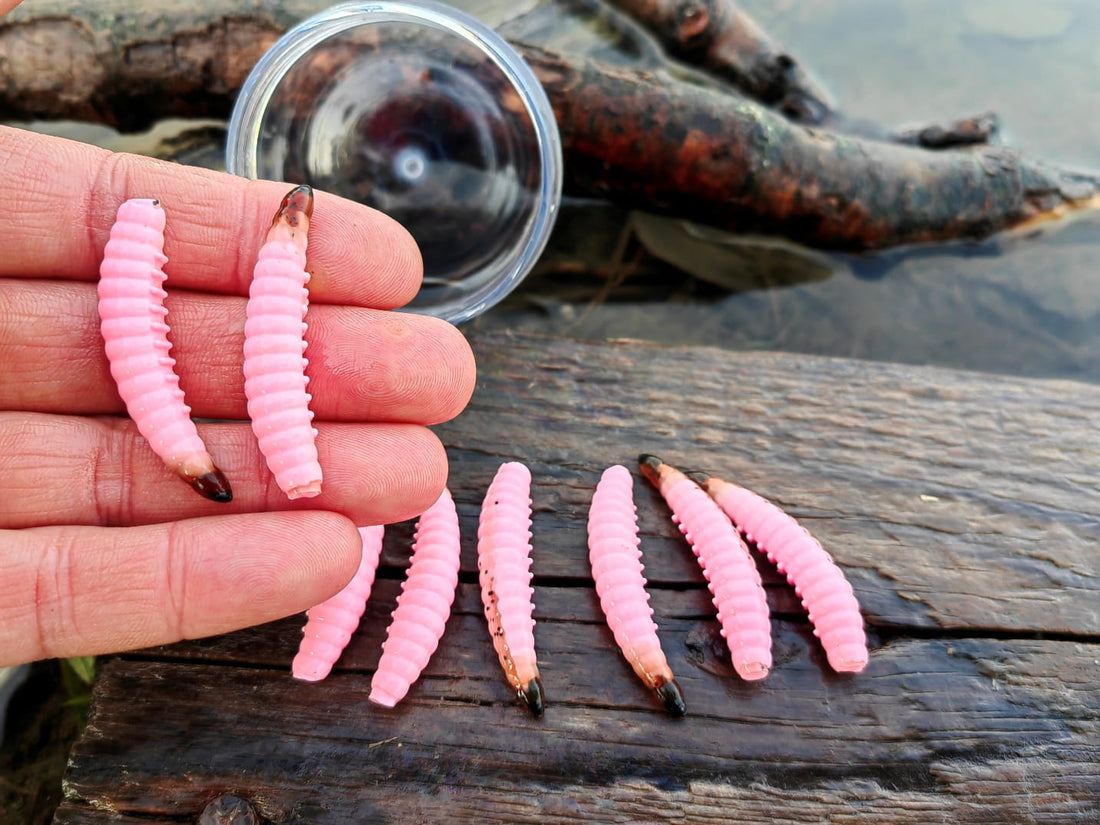Larwa Salo Boroda Baits - jak uzbroić i prowadzić przynętę 45 mm — kolor Larwa Salo  #109i Limited /8 szt. /45 мм - 1,7 gr./ zapach ser /