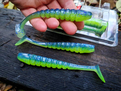 6 szt. Kopyto X ZONE Mega Swammer 9 cm #Electric Blue / Chartreuse