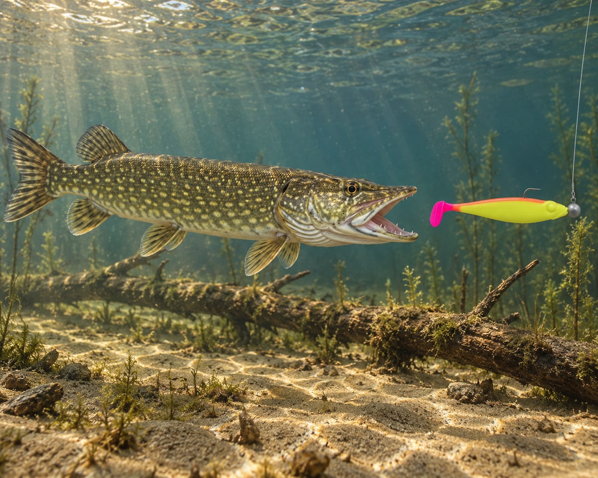 Kopyto Magic Baits 16 cm killer na Sandacze #16 — szczupak atakujący przynętę pod wodą, wizualizacja