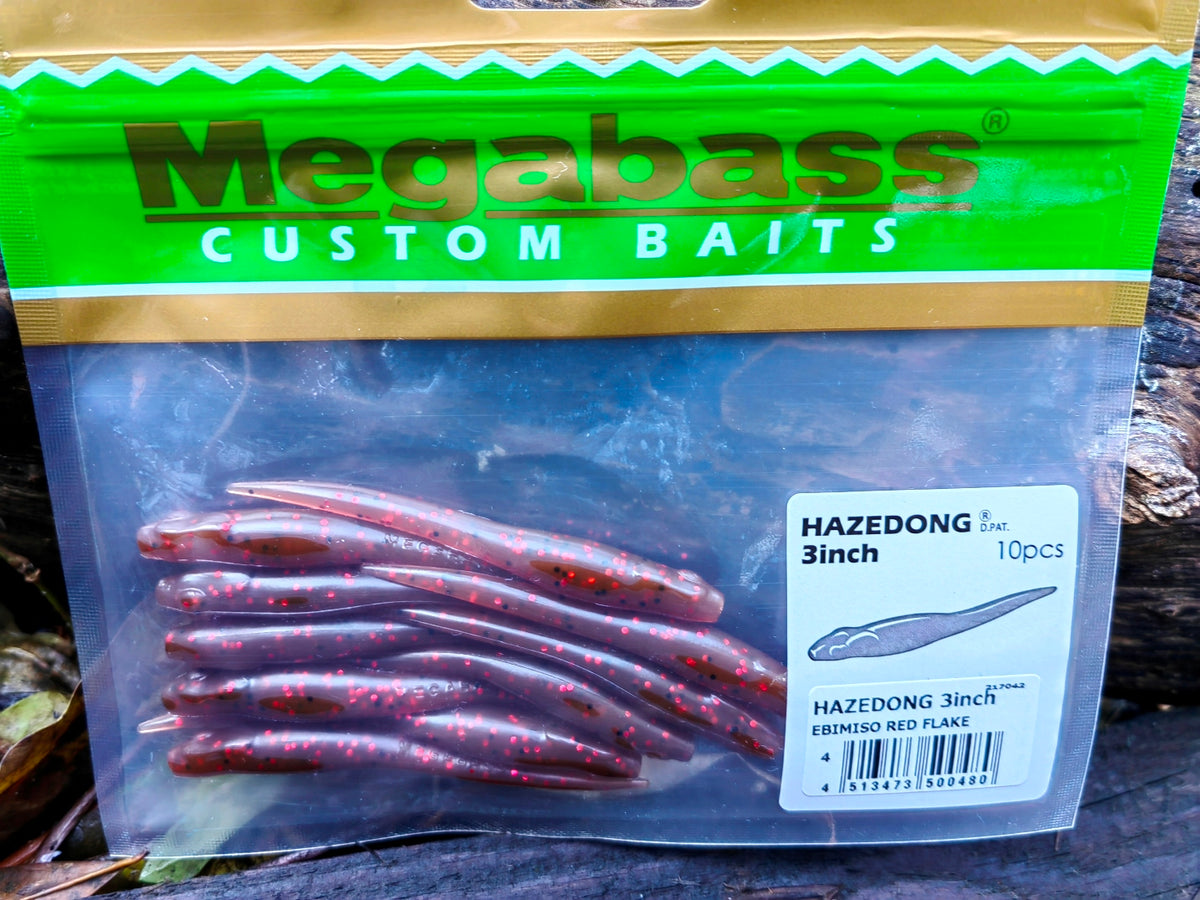Megabass HAZEDONG 3″ #04 Ebimiso Red Flake — 10 szt. — etykieta opakowania 10 sztuk