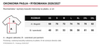 Tabela rozmiarów Okoniowa Pasja XS–3XL – długość A i szerokość pod pachami B w centymetrach