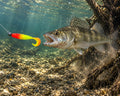 Boroda Baits Phantom 110 mm 302 — sandacz atakujący przynętę przy dnie, wizualizacja AI