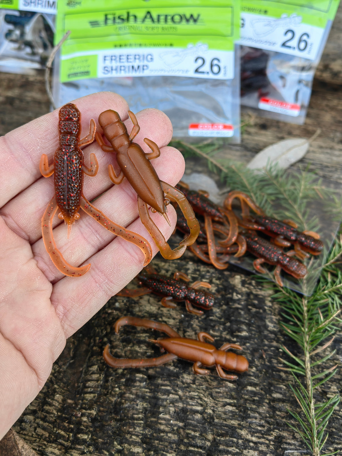 Free Rig Shrimp 2.6 Green Pumpkin Red/Orange (two-tone) #06 — zdjęcie Rybomania