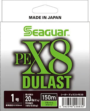 Seaguar Dulast PEX8 Flash Green 150 m — opakowanie i szpula